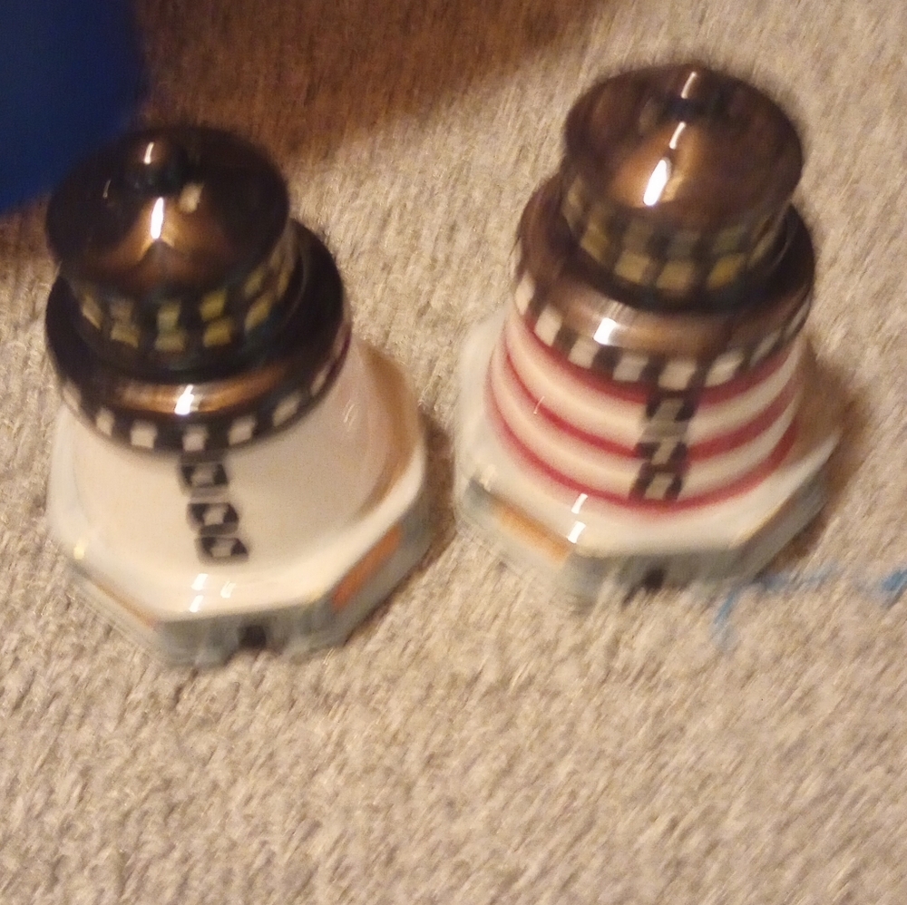 White and Red Striped Lighthouse Salt And Pepper Shakers